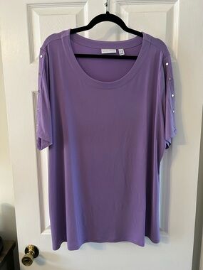 Susan Graver Lavender Short Sleeve Scoop Neck Top